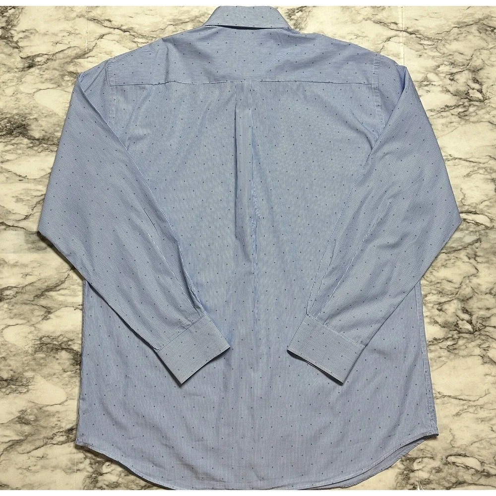 Peter Millar Men's Golf Shirt Size XL Blue White Striped & Blue Dots Long Sleeve